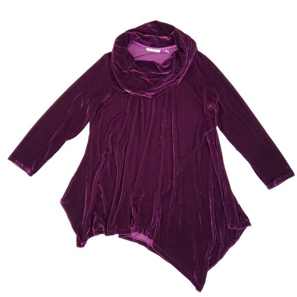 Soft Surroundings Purple Velvet Cowl Neck Tunic Top Asymmetric Whimsigoth Vamp - Picture 1 of 10